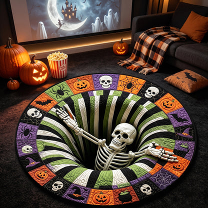 Halloween Round Rug 3D Striped Vortex Skeleton