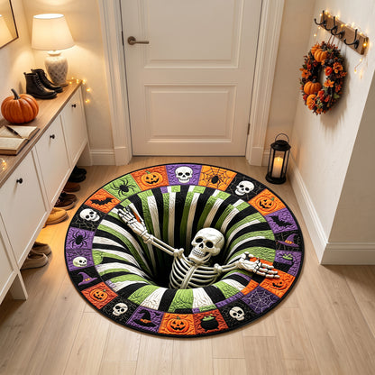 Halloween Round Rug 3D Striped Vortex Skeleton