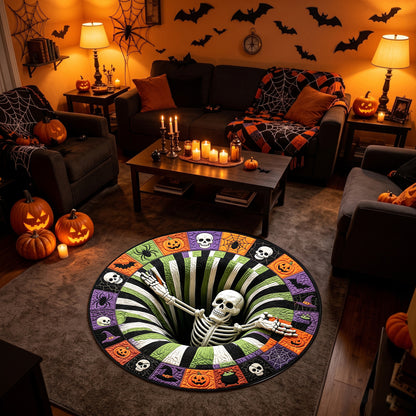 Halloween Round Rug 3D Striped Vortex Skeleton