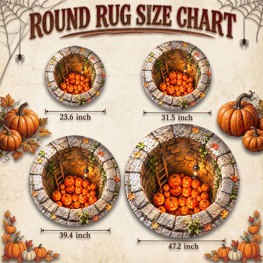 Halloween Round Rug Spooky 3D Stone Well Pumpkins