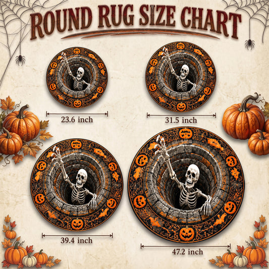 Halloween Round Rug 3D Skeleton Stone Pit Pumpkins