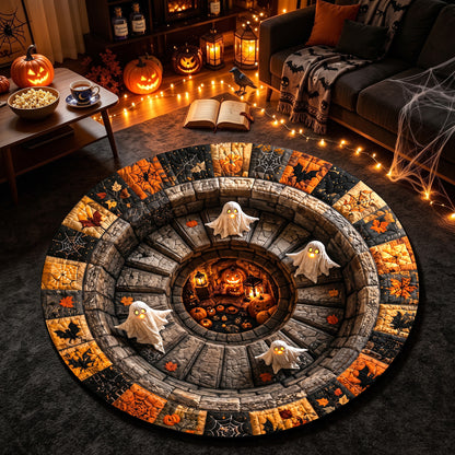 Halloween Round Rug 3D Stairs Ghosts Patchwork