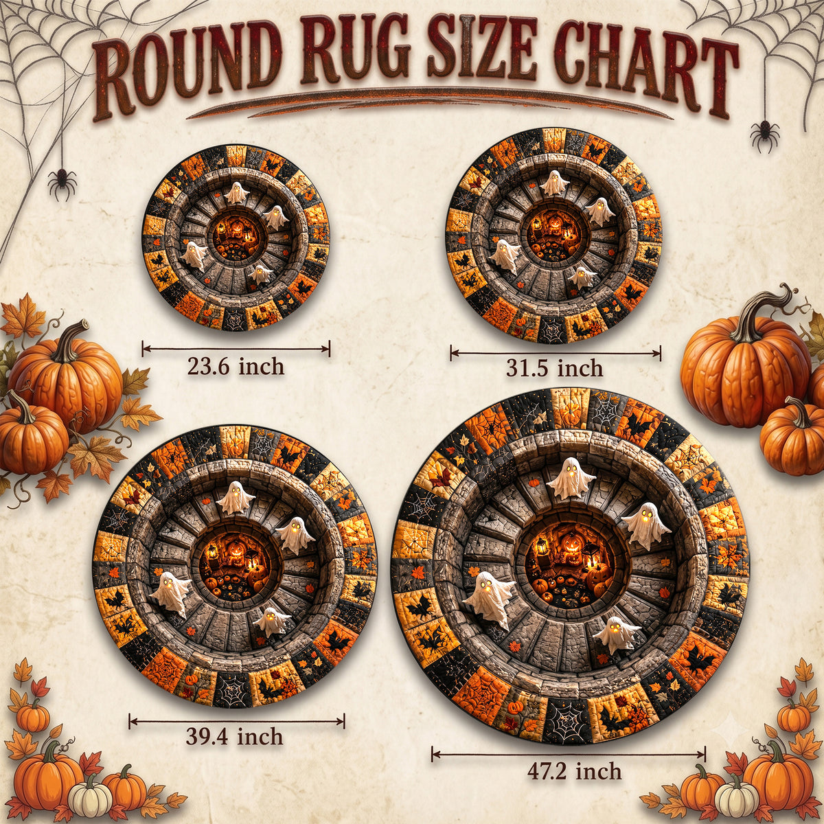 Halloween Round Rug 3D Stairs Ghosts Patchwork