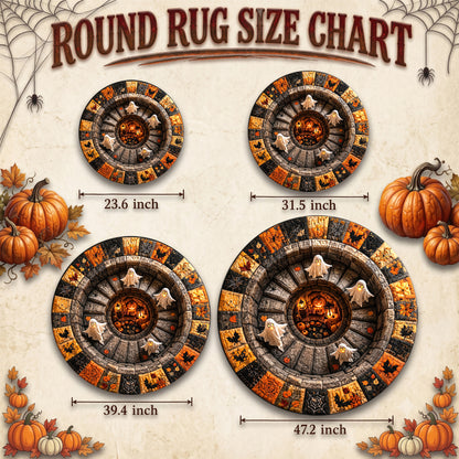 Halloween Round Rug 3D Stairs Ghosts Patchwork