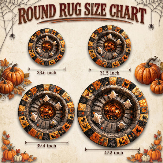 Halloween Round Rug 3D Stairs Ghosts Patchwork