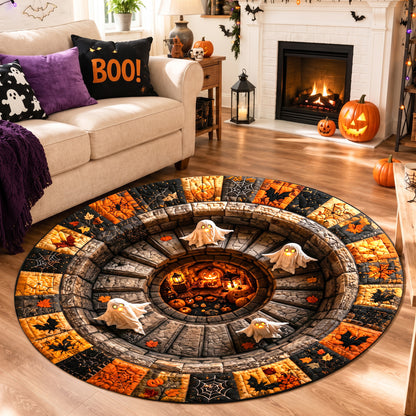 Halloween Round Rug 3D Stairs Ghosts Patchwork