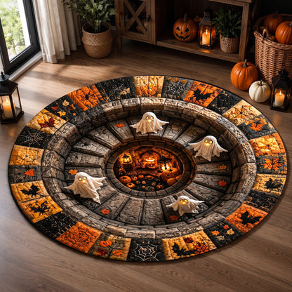 Halloween Round Rug 3D Stairs Ghosts Patchwork