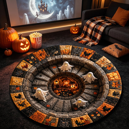 Halloween Round Rug 3D Stairs Ghosts Patchwork