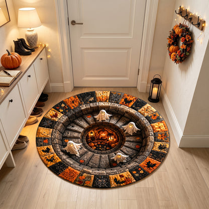 Halloween Round Rug 3D Stairs Ghosts Patchwork