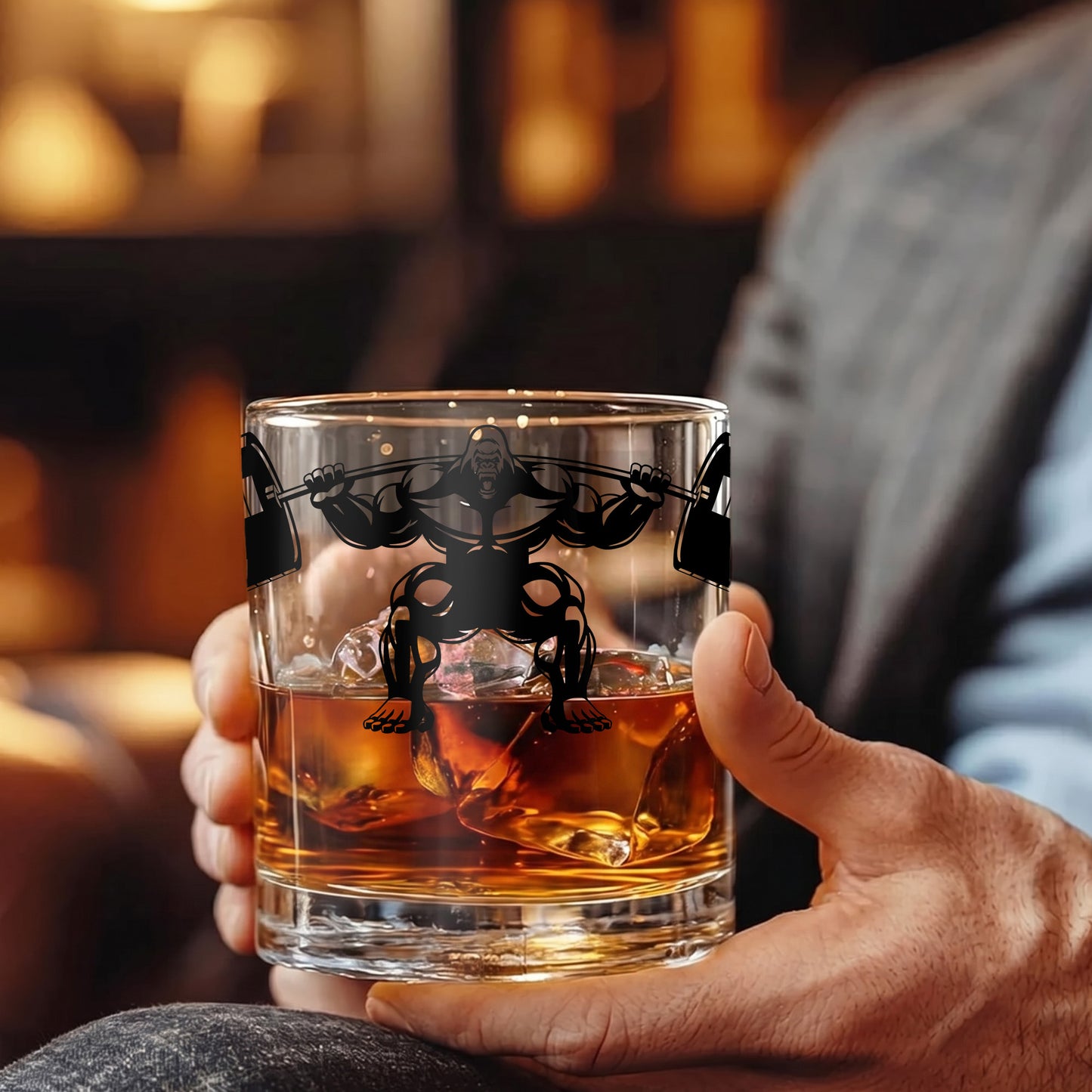 Personalized Gorilla Whiskey Glass - Custom Gym Fitness Gift