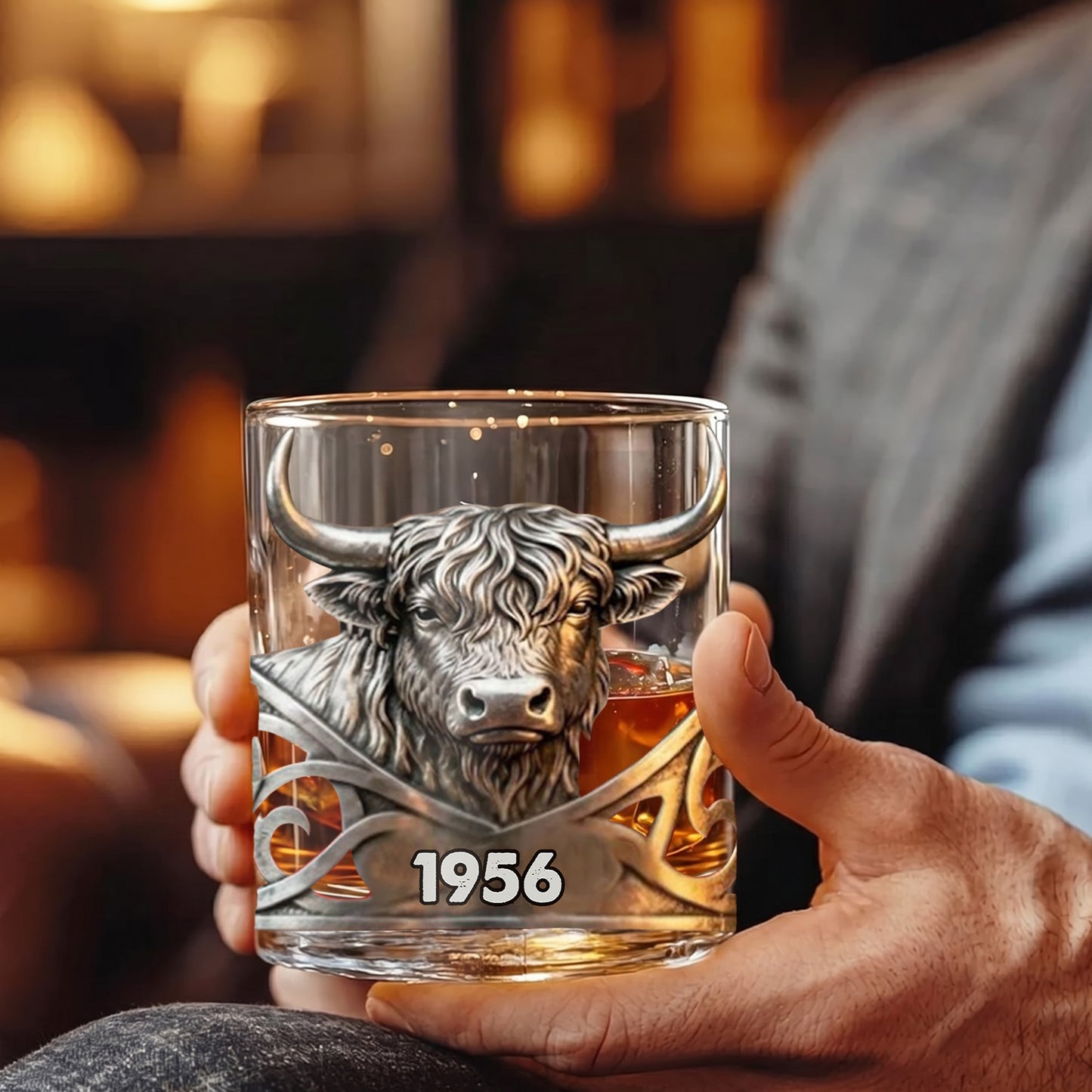 Personalized Highland Cow Whiskey Glass - Custom Year Farm Gift
