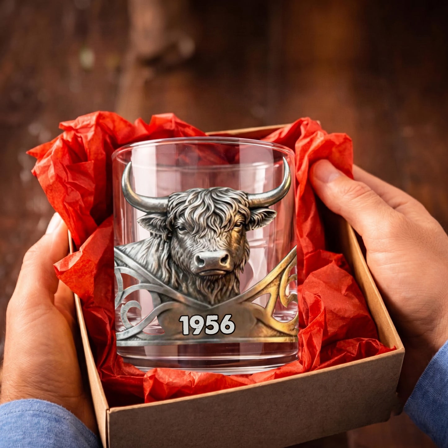 Personalized Highland Cow Whiskey Glass - Custom Year Farm Gift