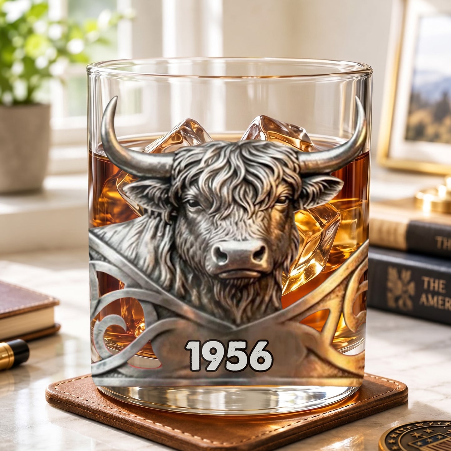 Personalized Highland Cow Whiskey Glass - Custom Year Farm Gift