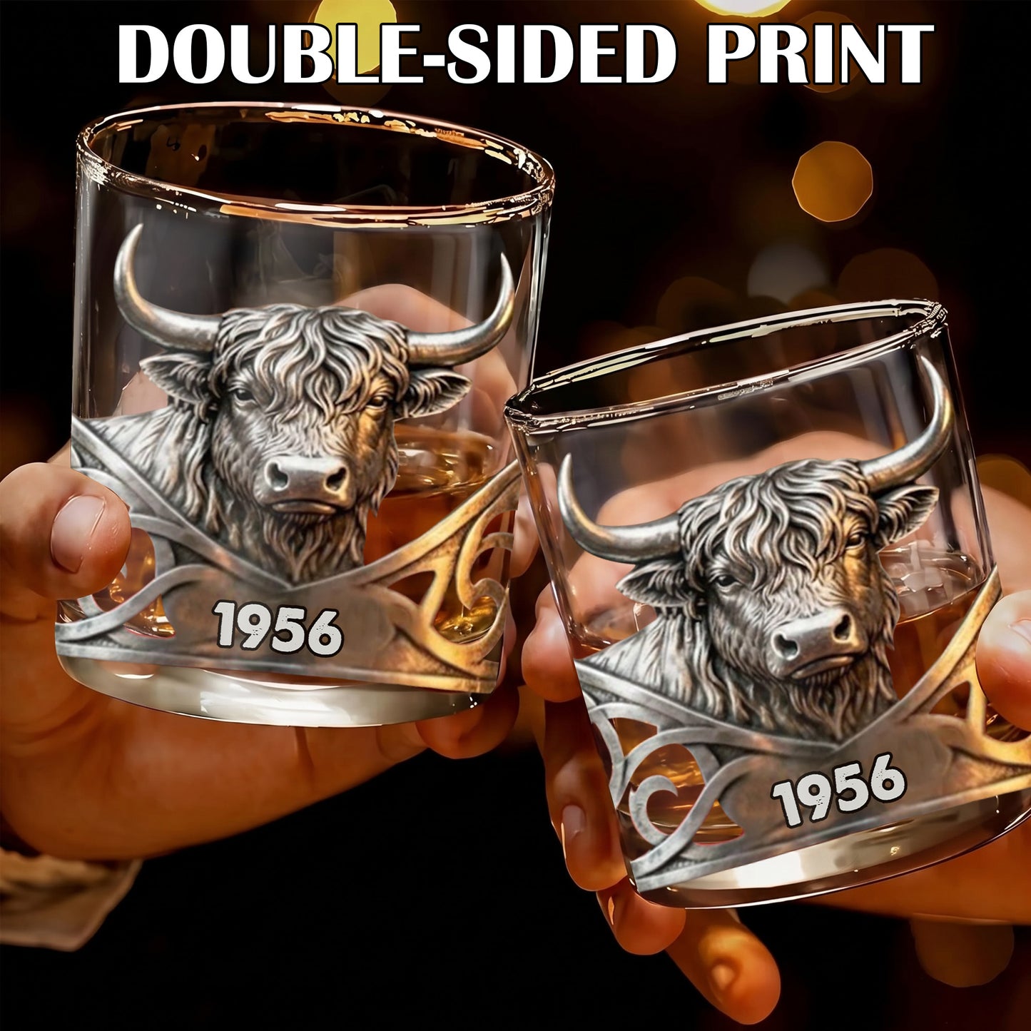 Personalized Highland Cow Whiskey Glass - Custom Year Farm Gift