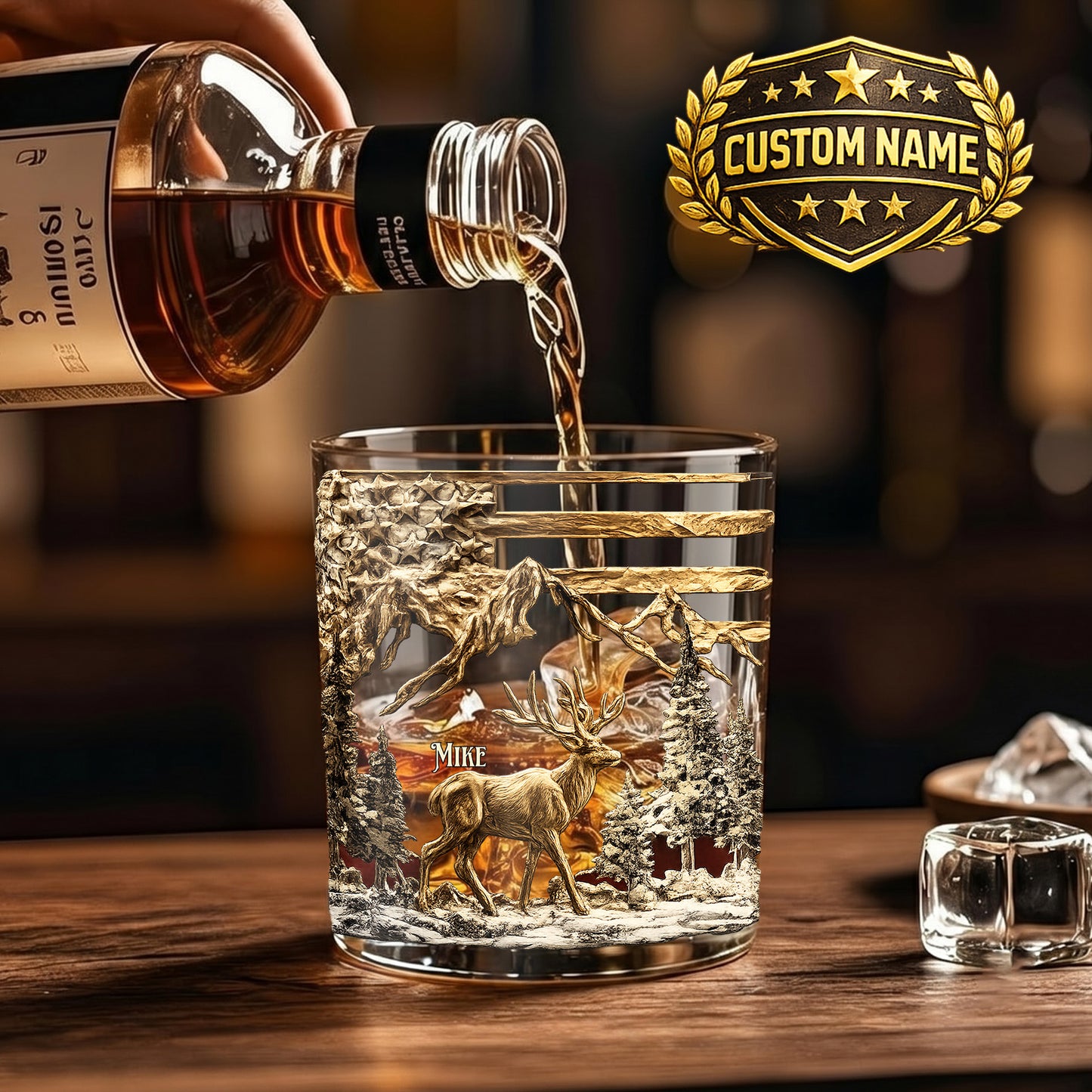 Personalized Deer Hunting Whiskey Glass - Custom Hunter Gift
