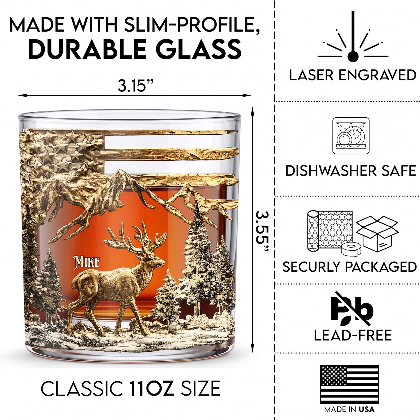 Personalized Deer Hunting Whiskey Glass - Custom Hunter Gift