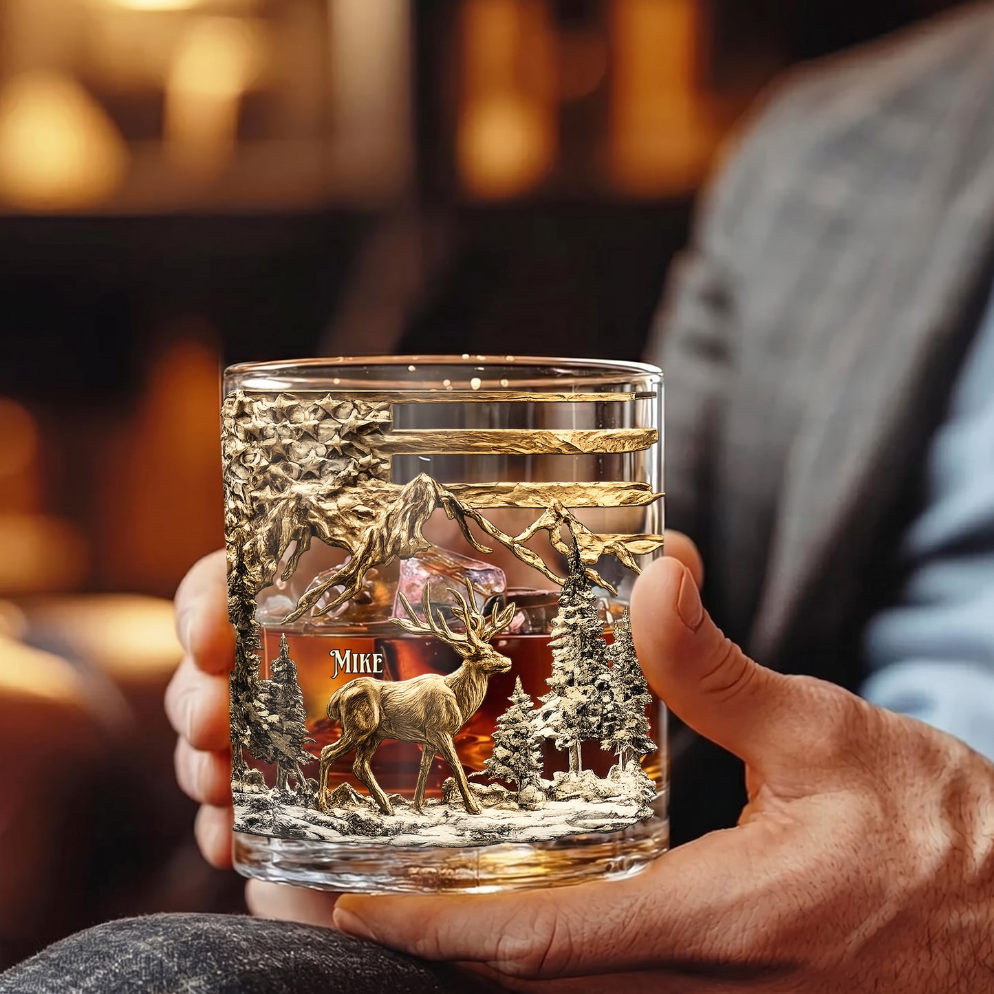 Personalized Deer Hunting Whiskey Glass - Custom Hunter Gift