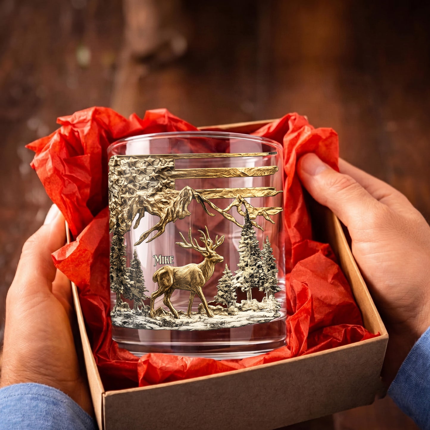Personalized Deer Hunting Whiskey Glass - Custom Hunter Gift