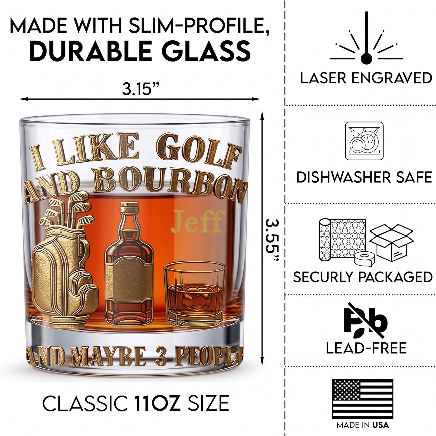 Personalized Golf Whiskey Glass - Custom Funny Golfer Gift