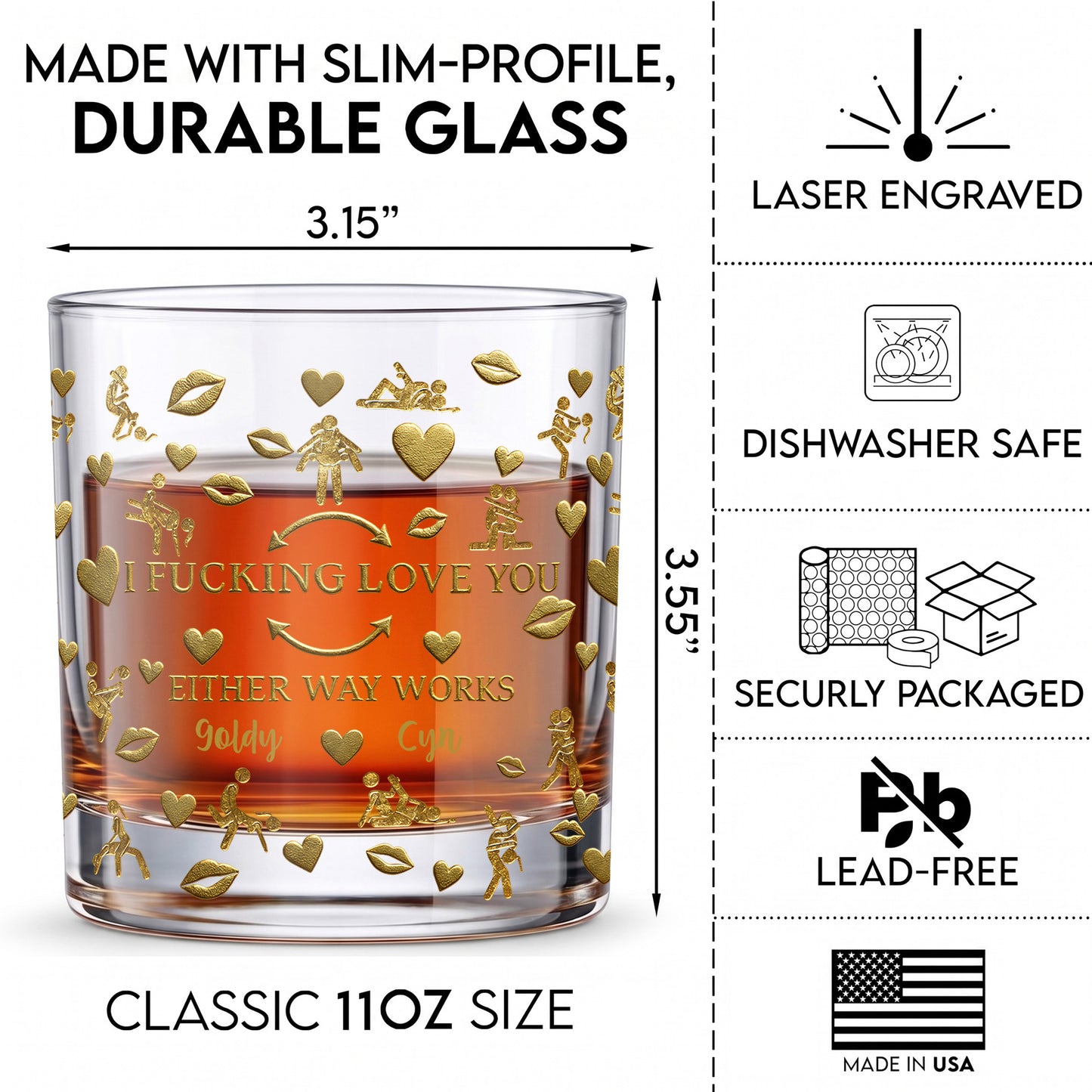 Personalized Couple Whiskey Glass - Custom Funny Romantic Gift