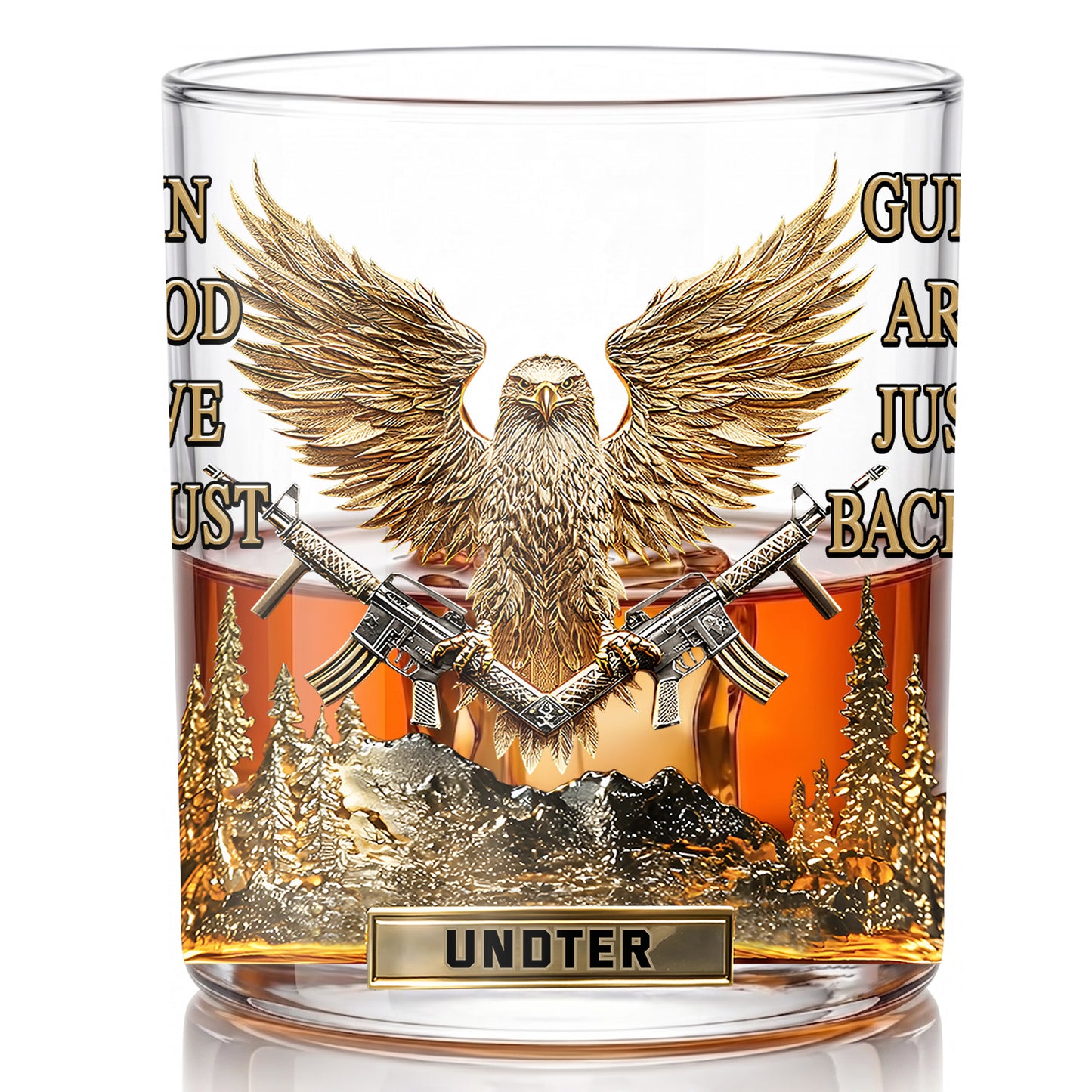 Personalized Patriotic Whiskey Glass - Custom Eagle & Guns Gift