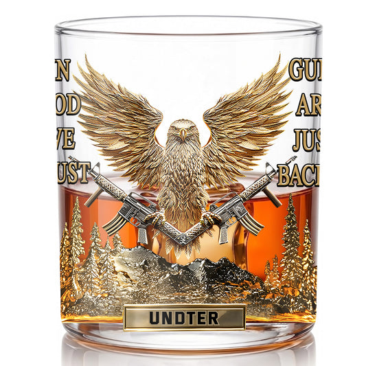 Personalized Patriotic Whiskey Glass - Custom Eagle & Guns Gift