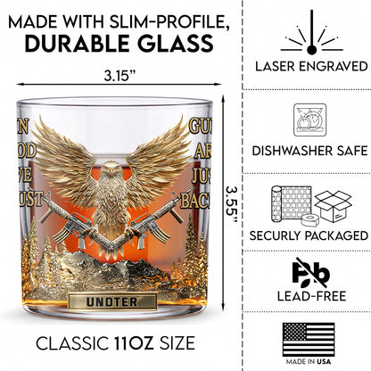 Personalized Patriotic Whiskey Glass - Custom Eagle & Guns Gift