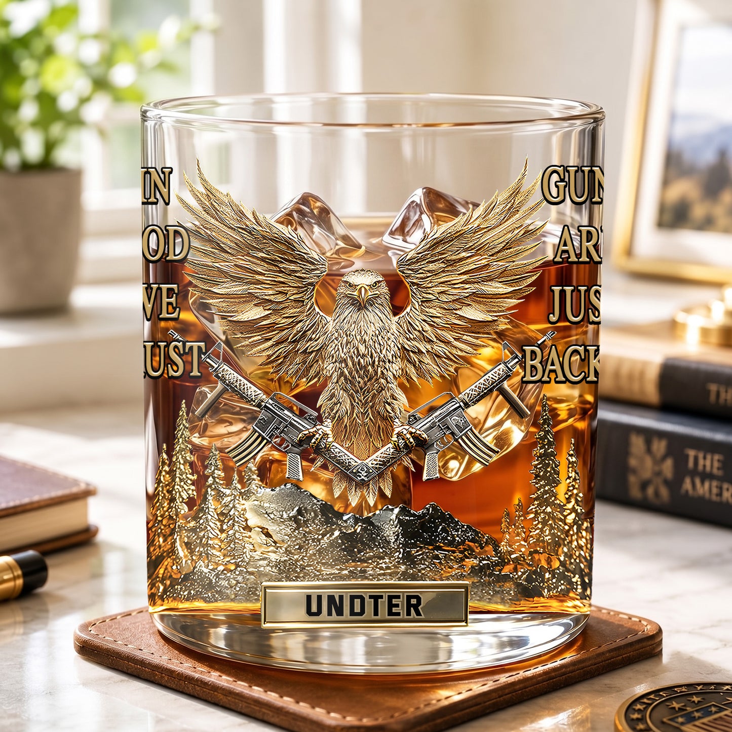 Personalized Patriotic Whiskey Glass - Custom Eagle & Guns Gift