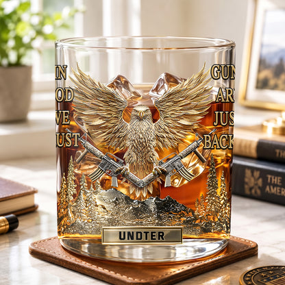 Personalized Patriotic Whiskey Glass - Custom Eagle & Guns Gift