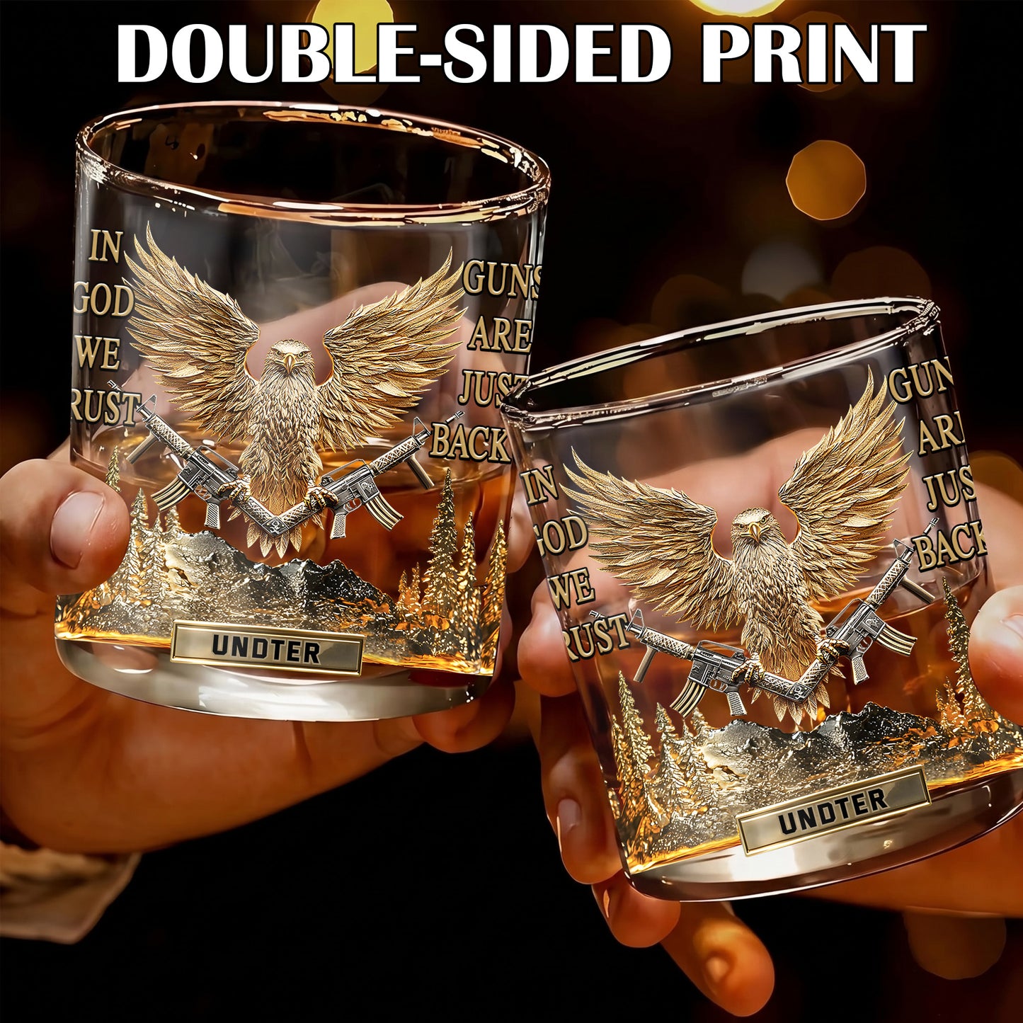 Personalized Patriotic Whiskey Glass - Custom Eagle & Guns Gift