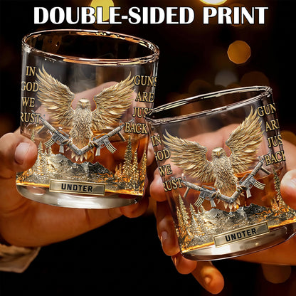 Personalized Patriotic Whiskey Glass - Custom Eagle & Guns Gift