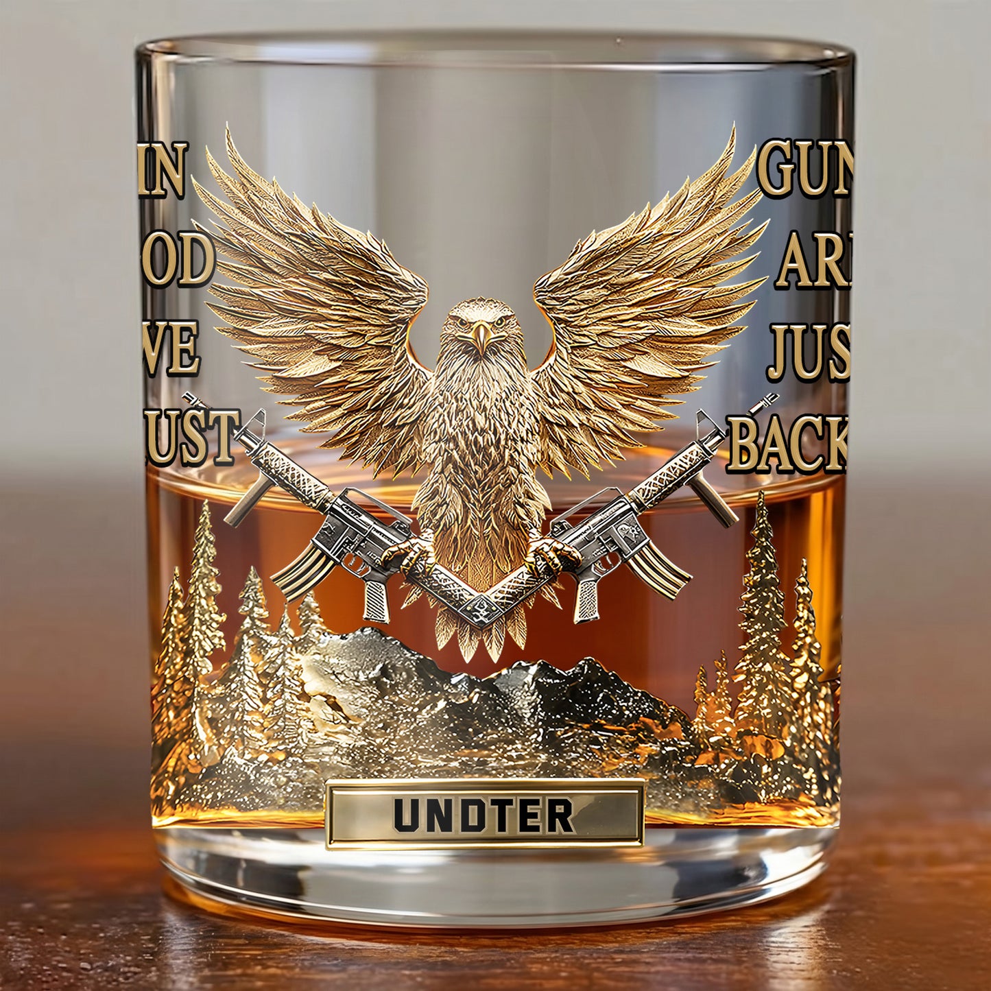 Personalized Patriotic Whiskey Glass - Custom Eagle & Guns Gift