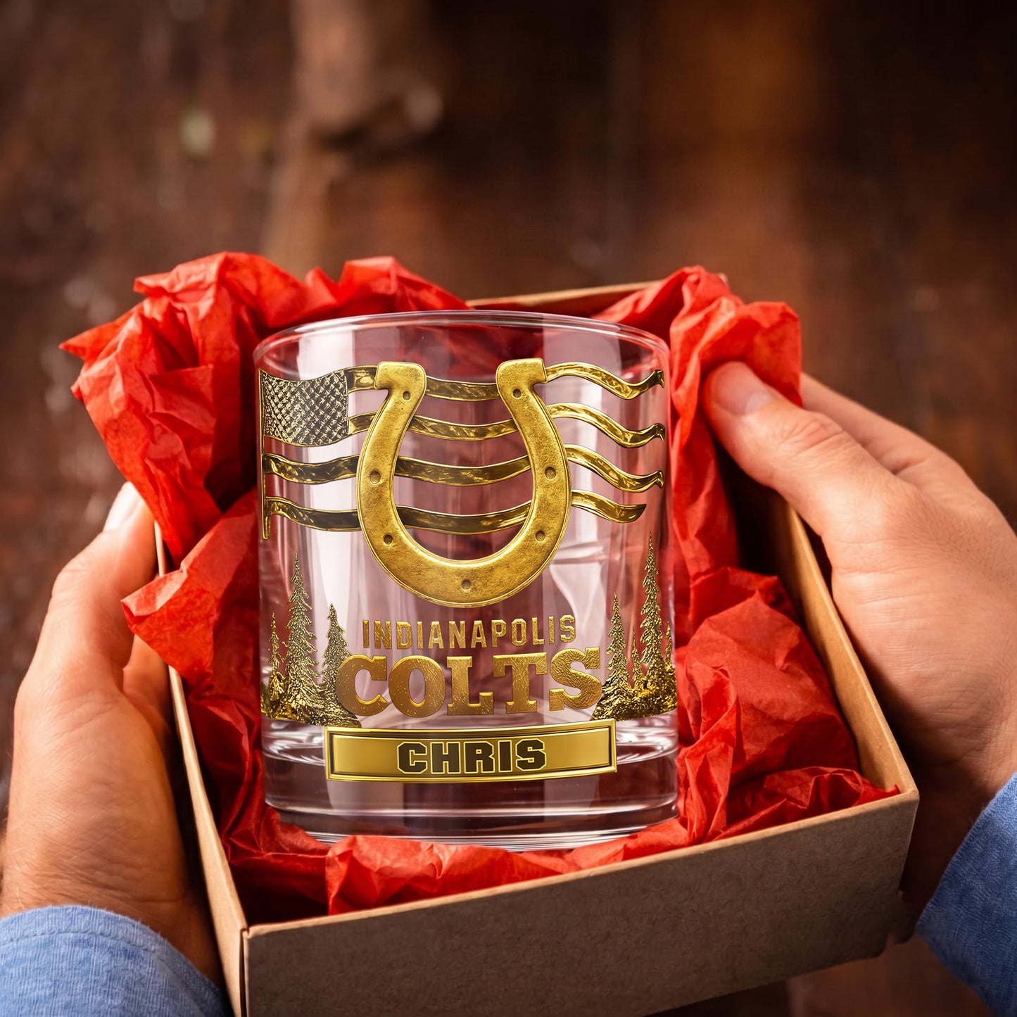 Personalized Indianapolis Colts Whiskey Glass - Custom Fan Gift