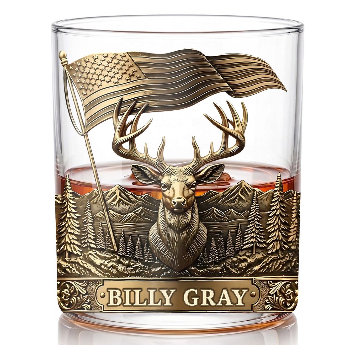 Personalized Deer Whiskey Glass - Custom Hunter & Patriot Gift
