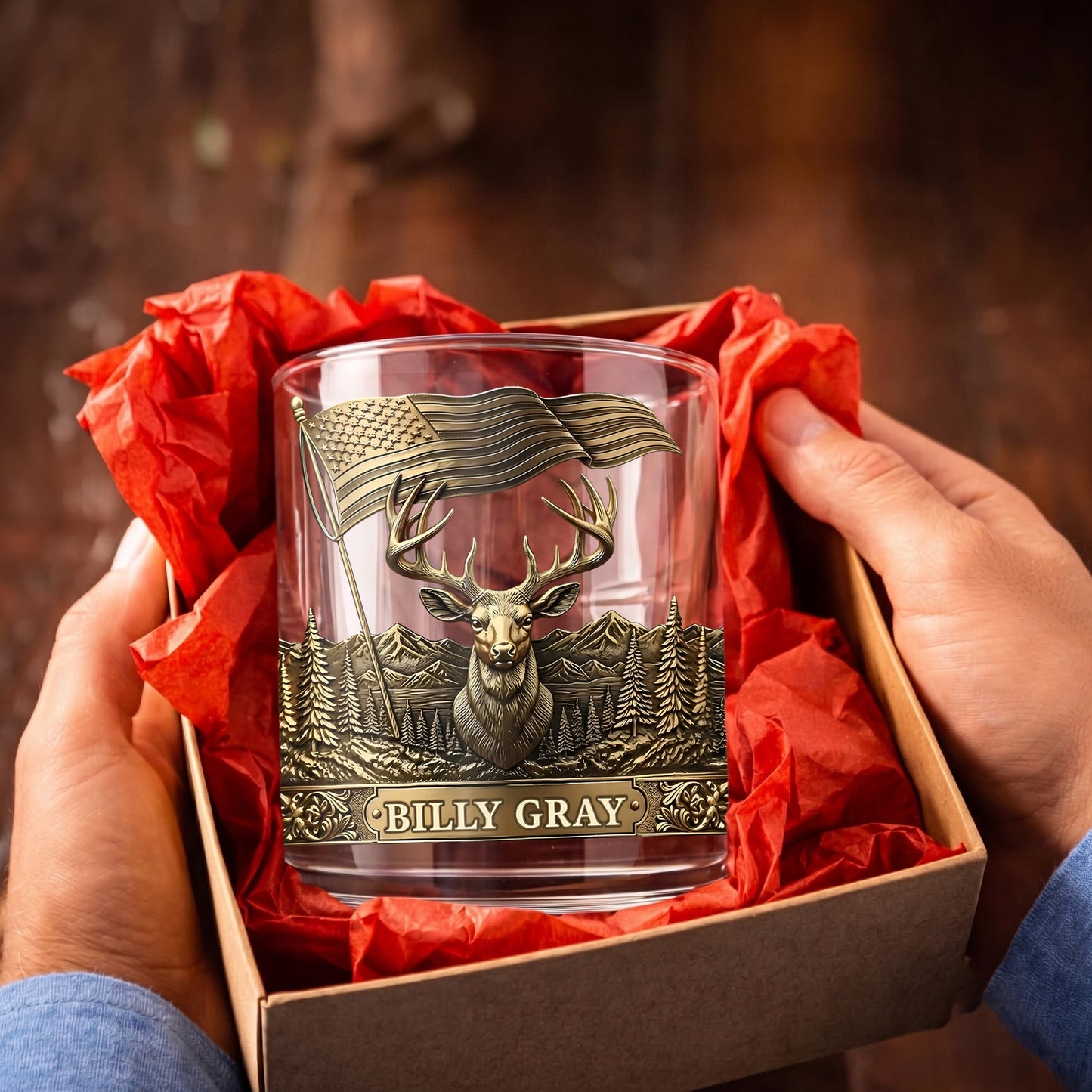 Personalized Deer Whiskey Glass - Custom Hunter & Patriot Gift