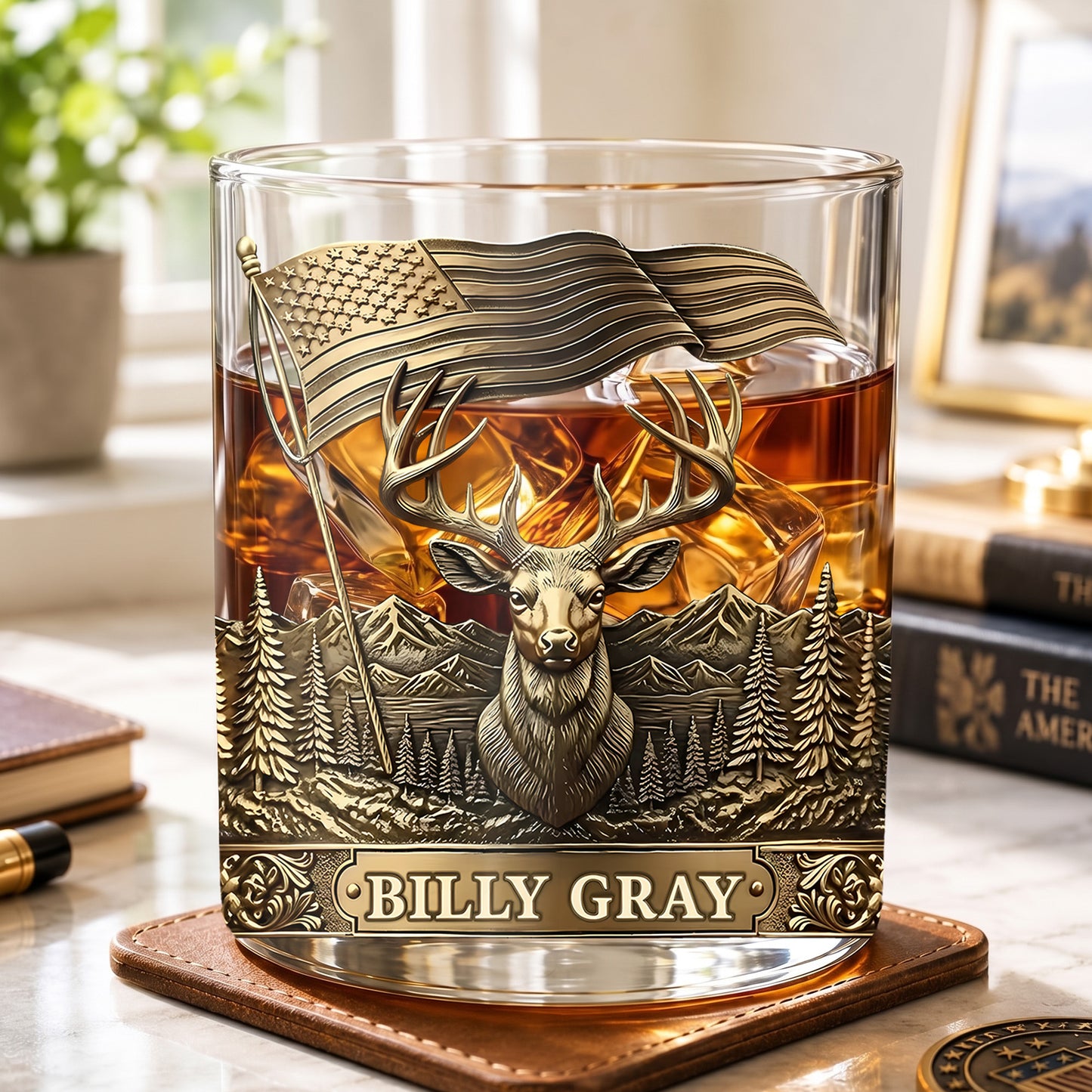 Personalized Deer Whiskey Glass - Custom Hunter & Patriot Gift