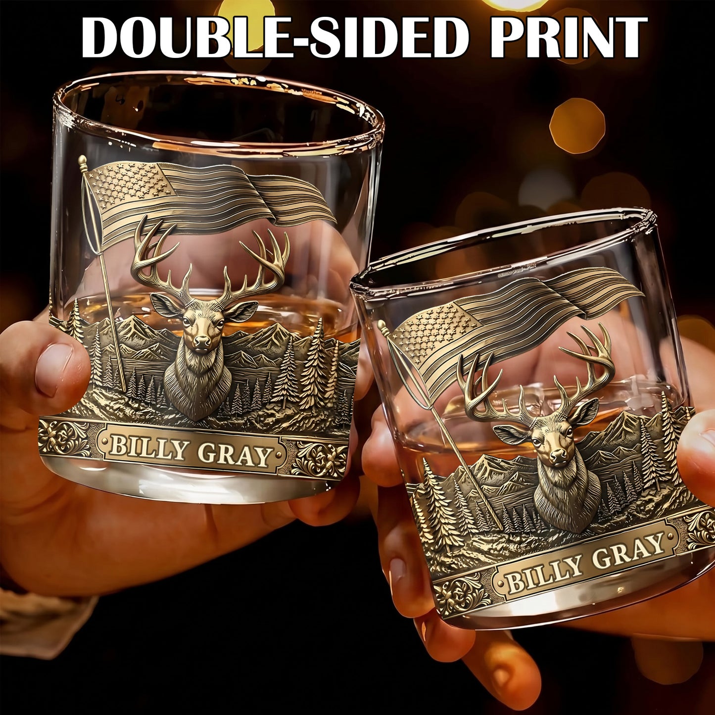 Personalized Deer Whiskey Glass - Custom Hunter & Patriot Gift