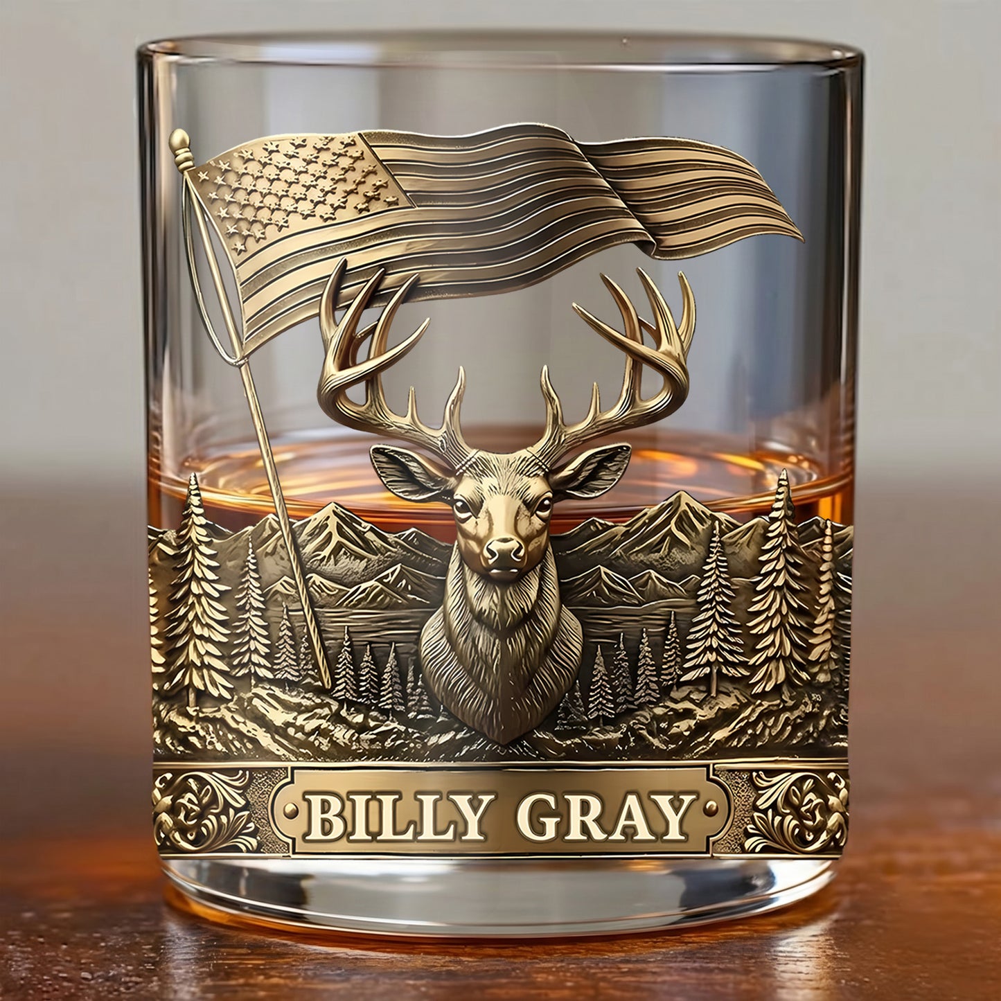 Personalized Deer Whiskey Glass - Custom Hunter & Patriot Gift