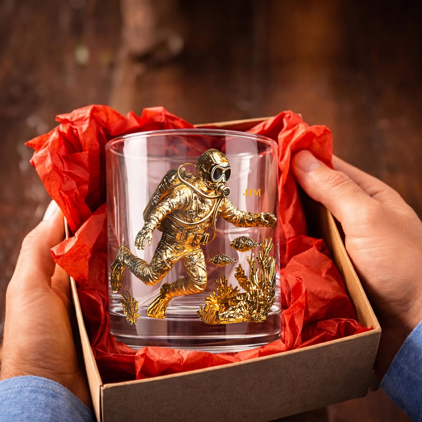 Personalized Scuba Diver Whiskey Glass - Custom Ocean Gift