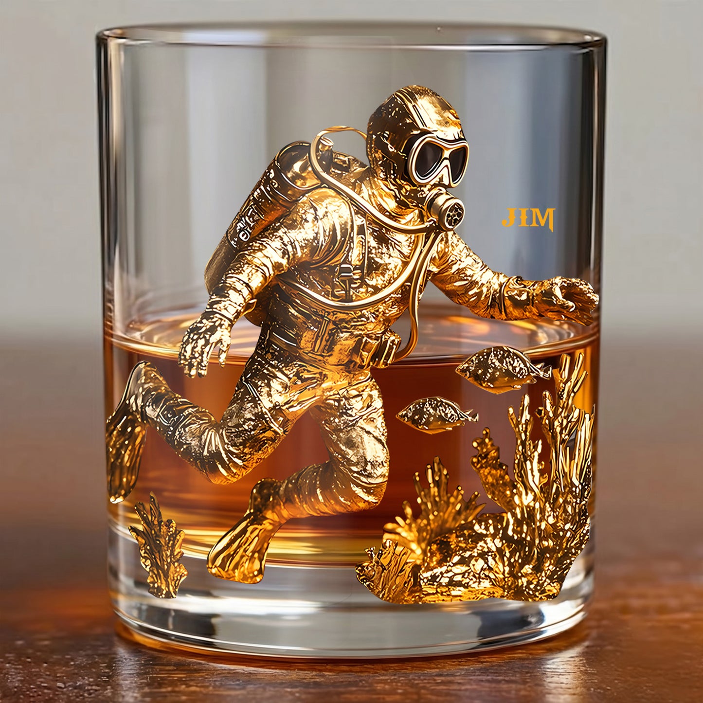 Personalized Scuba Diver Whiskey Glass - Custom Ocean Gift