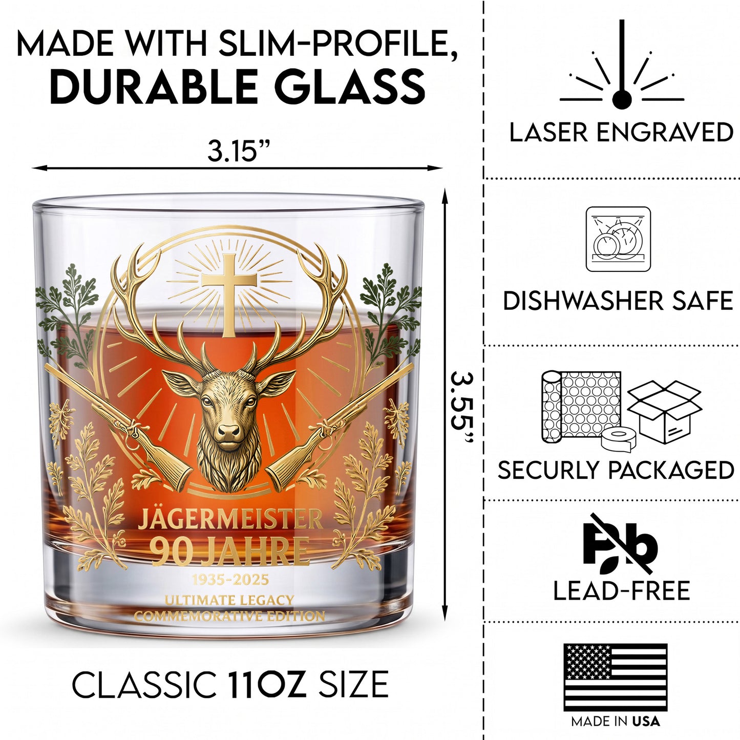 Jägermeister 90 Jahre Whiskey Glass - Commemorative Edition Gift