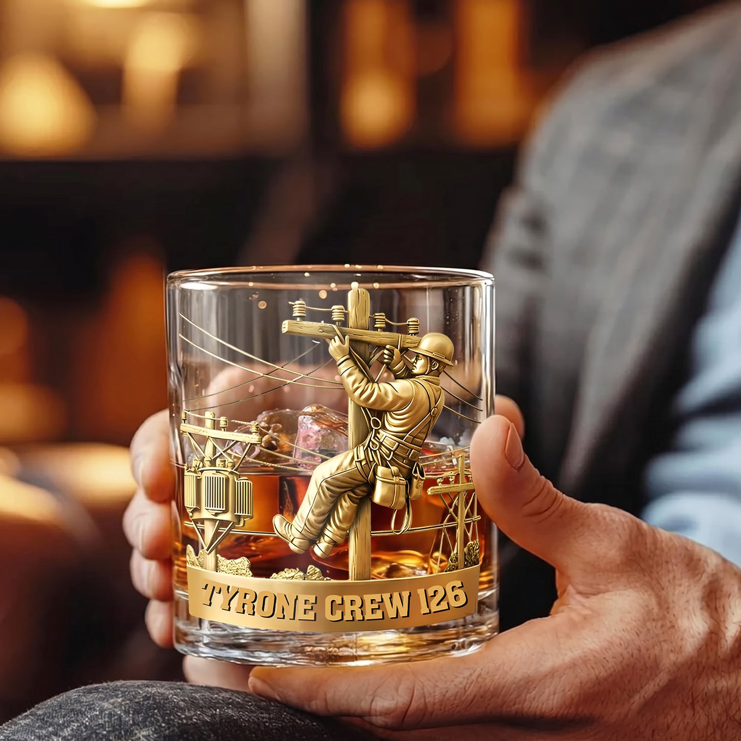 Personalized Lineman Whiskey Glass - Custom Utility Worker Gift
