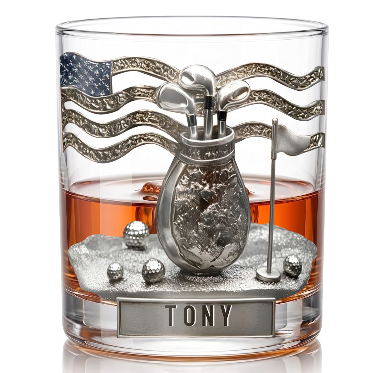 Personalized Golf Whiskey Glass - Custom Golfer & Patriot Gift
