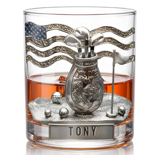 Personalized Golf Whiskey Glass - Custom Golfer & Patriot Gift