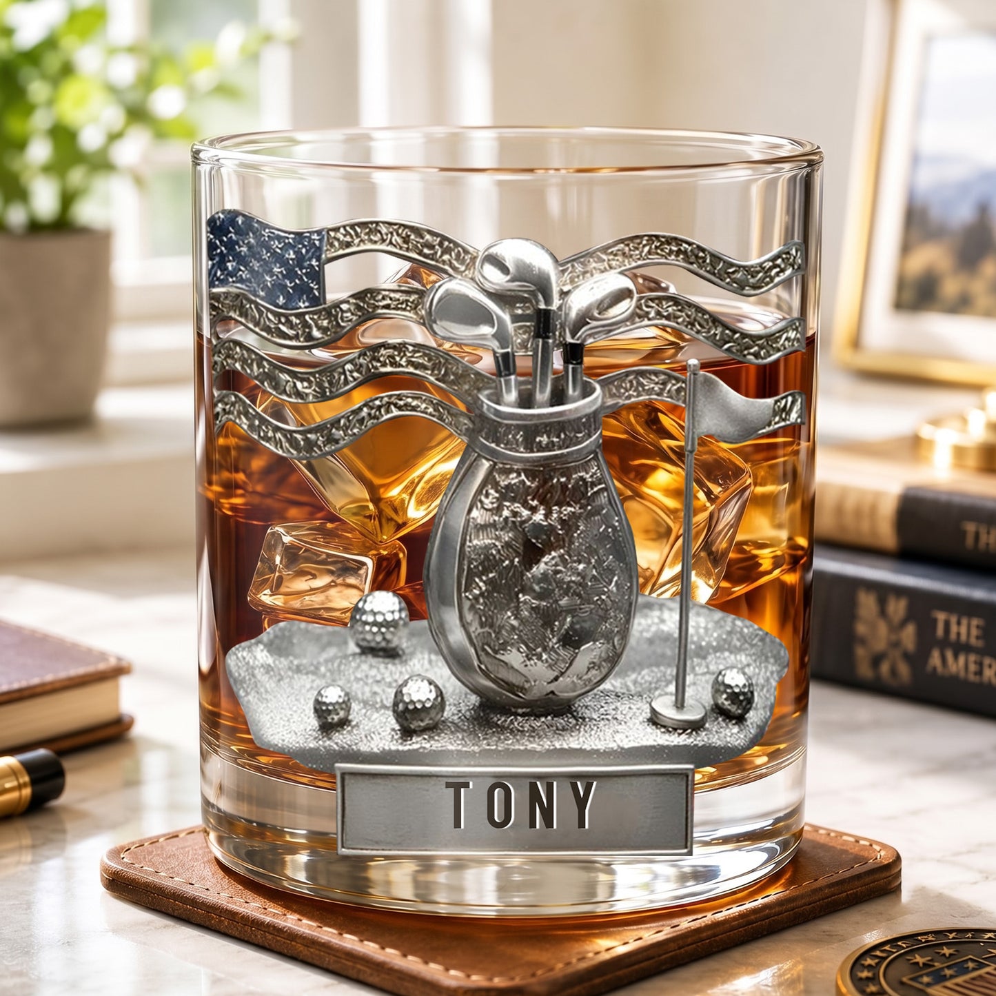 Personalized Golf Whiskey Glass - Custom Golfer & Patriot Gift