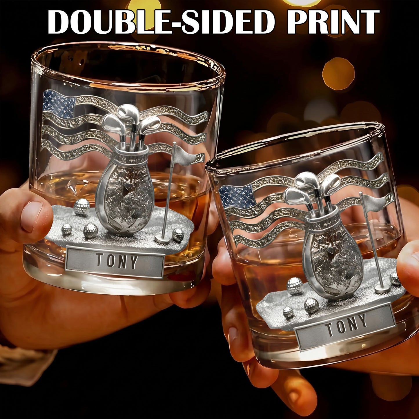 Personalized Golf Whiskey Glass - Custom Golfer & Patriot Gift