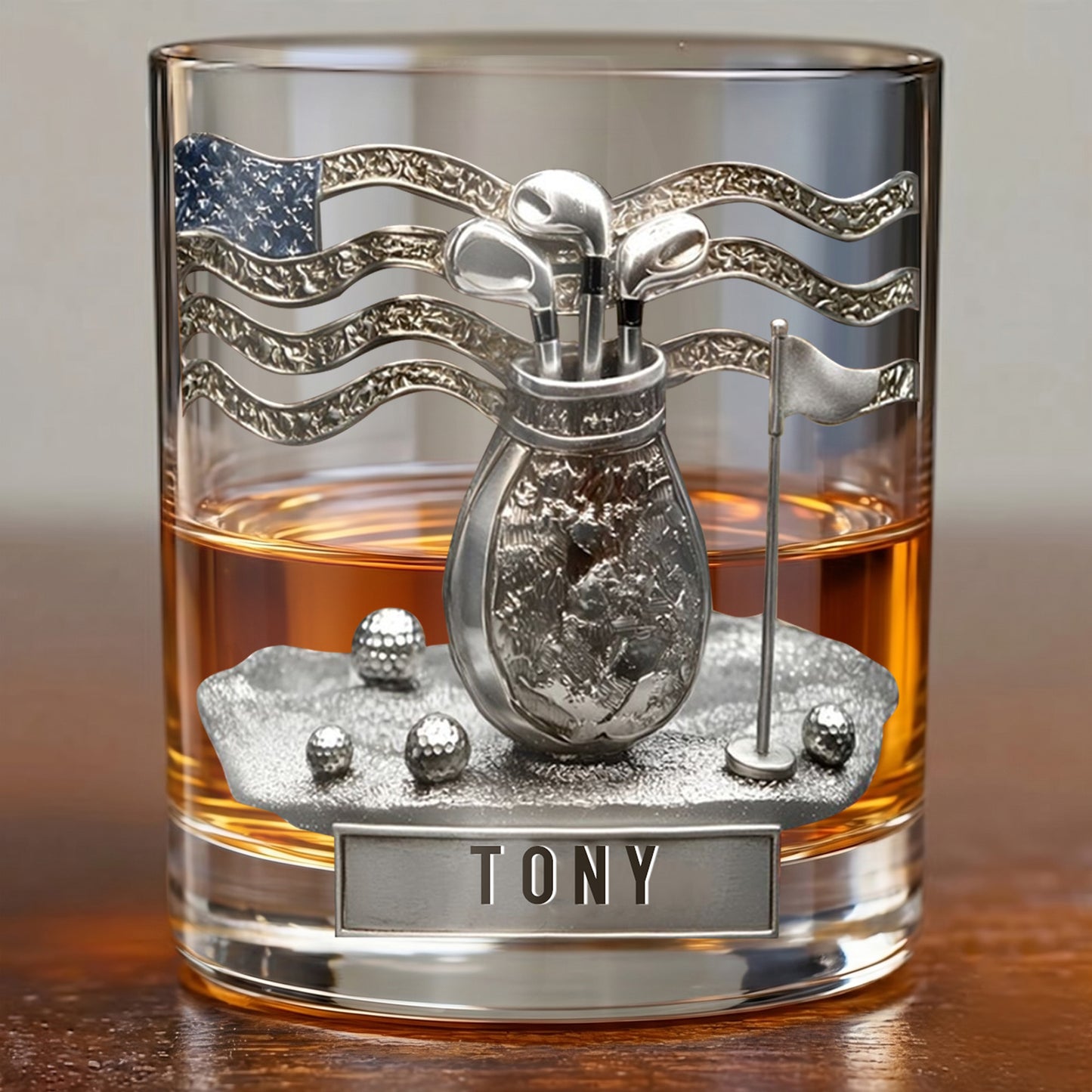 Personalized Golf Whiskey Glass - Custom Golfer & Patriot Gift