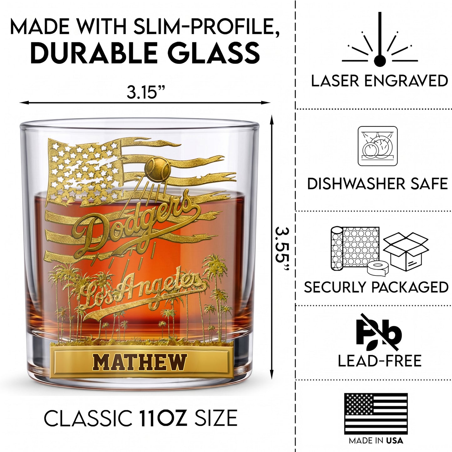 Personalized Los Angeles Dodgers Whiskey Glass - Custom Fan Gift