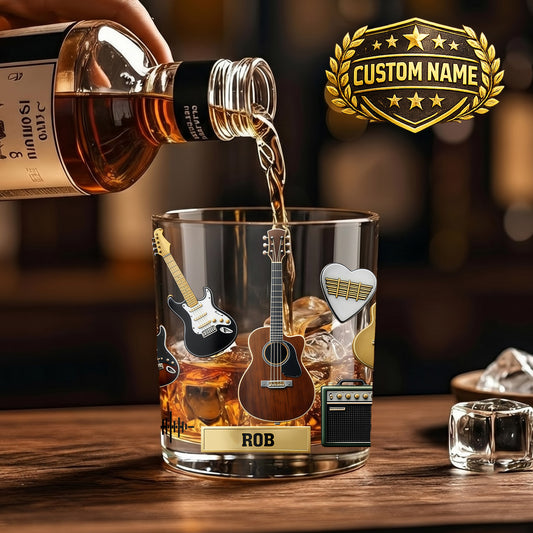 Personalized Guitar Whiskey Glass - Custom Musician & Rock Gift