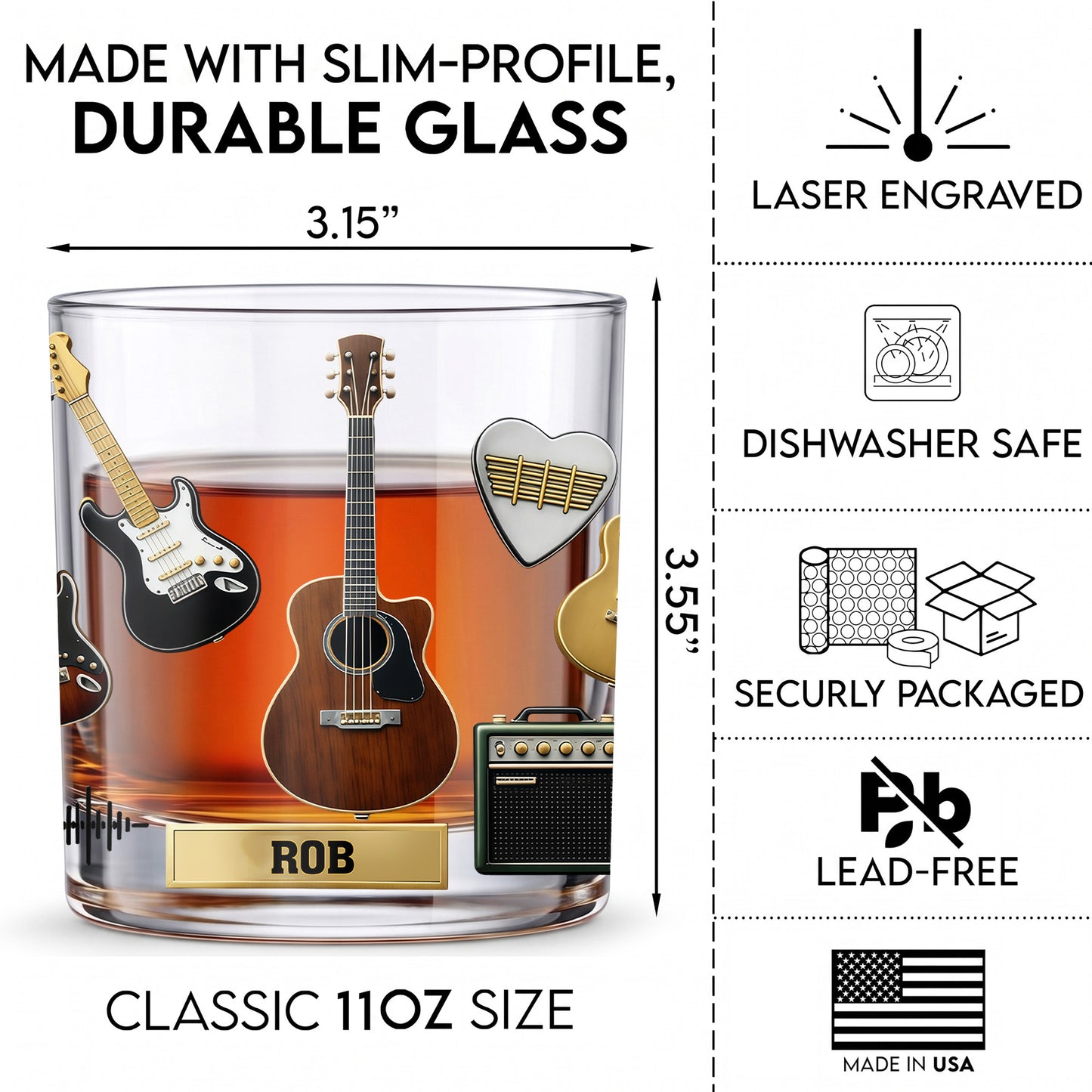 Personalized Guitar Whiskey Glass - Custom Musician & Rock Gift